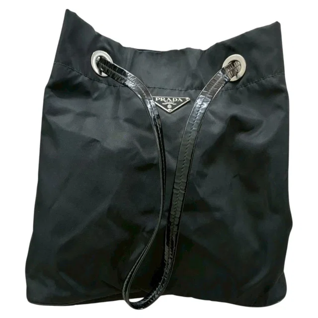 Prada Triangle Logo Tessuto Black Nylon Tote Shoulder Bag in Black Nylon from The Reluxe
