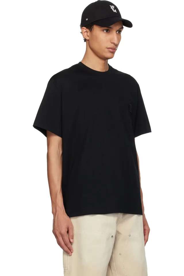 WOOYOUNGMI Black Cotton Back Logo T-shirt, photo 2 of 4 from SSENSE