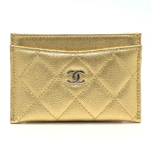 Chanel Card Case CC Logo Classic Caviar Leather Gold in Gold Caviar leather from The Reluxe