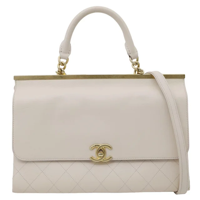 Chanel Coco Luxe Flap Quilted Lambskin Leather Top Handle Shoulder Bag Off White in White Lambskin from Dallas Designer Handbags