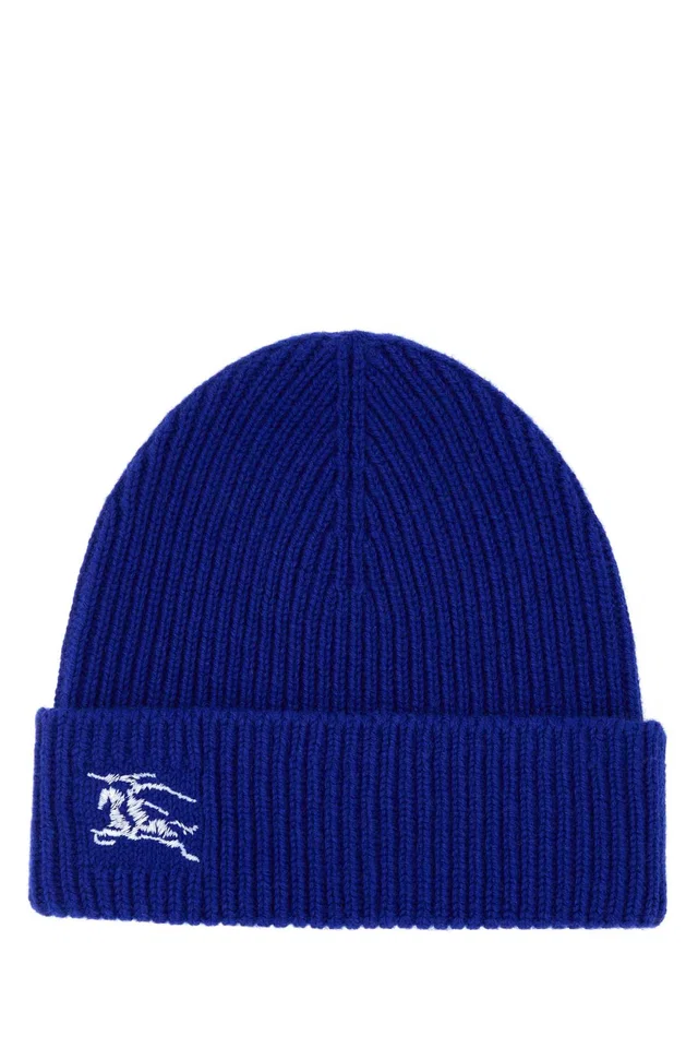 Burberry Cuffia Cashmere Ribbed Beanie — Blue Exterior: Beanies in Blue Cashmere from HEWI