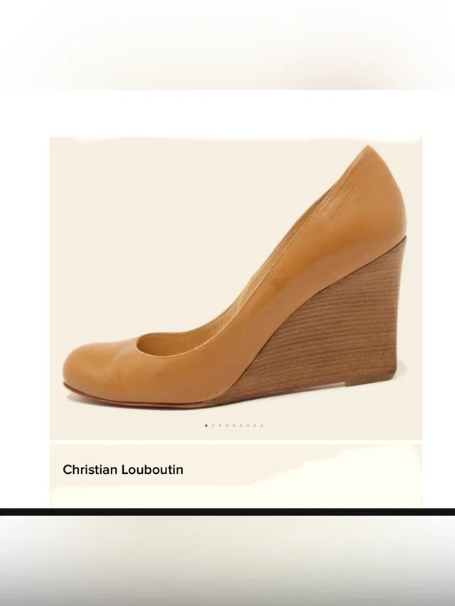 Christian Louboutin Ron Zeppa Carmel Nude Leather Wood Stacked Wedges 39 in red|brown|neutral Leather from Poshmark