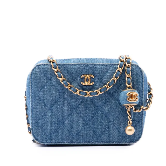 Blue Chanel Quilted Denim Pearl Crush Camera Bag in Blue Denim from Designer Revival