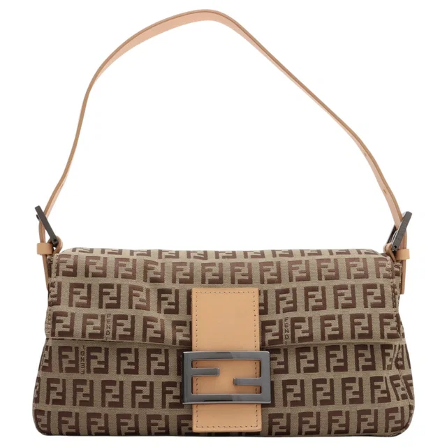 Fendi FF Zucchino Pattern Mamma Bucket Bag Beige/Brown in Brown Canvas from VINTAGE QOO TOKYO