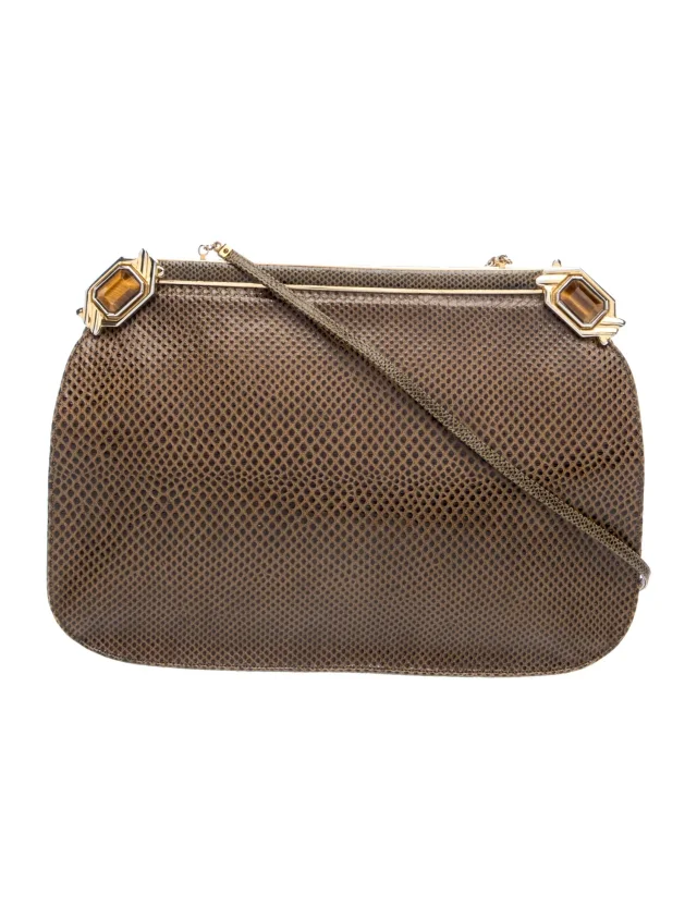 Judith Leiber Karung Crossbody Bag in brown|red Satin from The RealReal