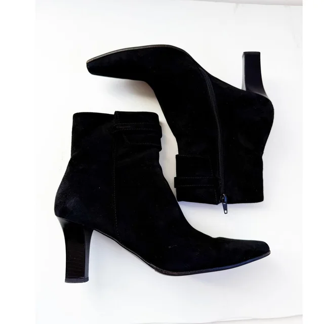 Vtg 90s Salvatore Ferragamo Molly Black Suede Heeled Ankle Boots Womens 9.5 in black Suede from Poshmark