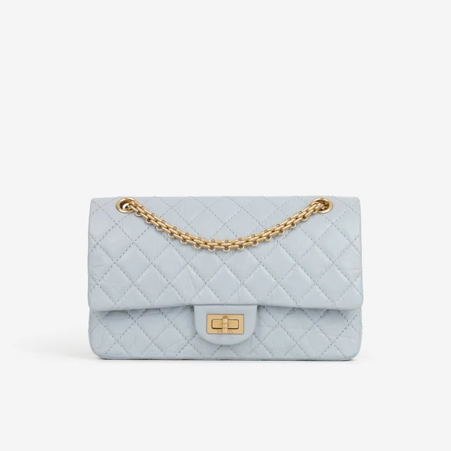 Chanel 2.55 Re-Issue 225 - Light Blue Crumpled Calfskin | Antique Gold Hardware in Blue Calfskin from Bagista