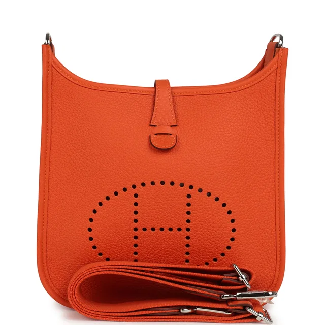 Hermès Evelyne 23 Tangerine Clemence Palladium Hardware in Clemence leather from Madison Avenue Couture