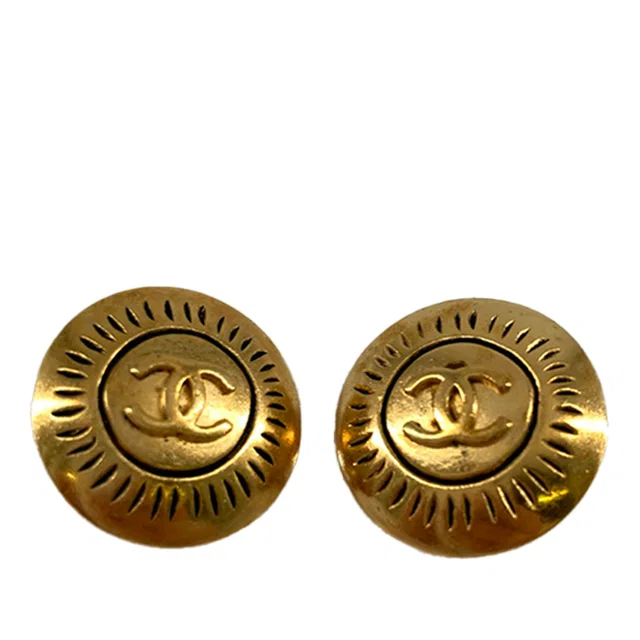 Gold Chanel CC Gold Plated Round Clip On Earrings in Gold from Designer Revival