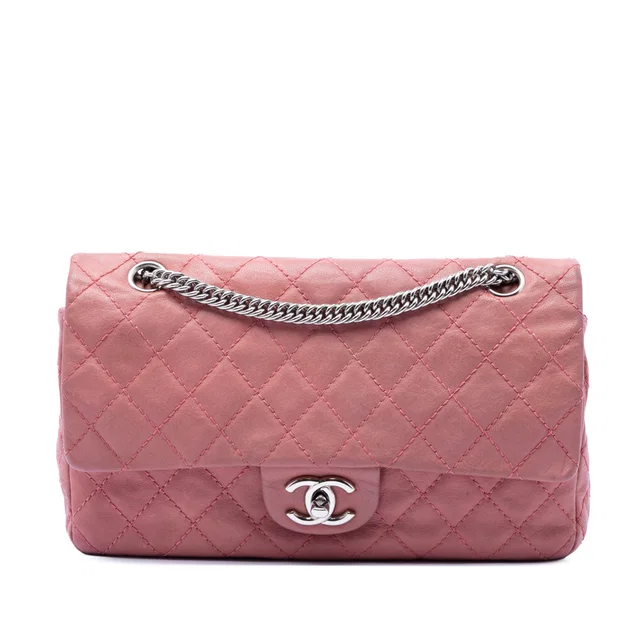 Pink Chanel Medium Classic Washed Lambskin Bijoux Chain Double Flap Shoulder Bag in Pink Lambskin from Designer Revival