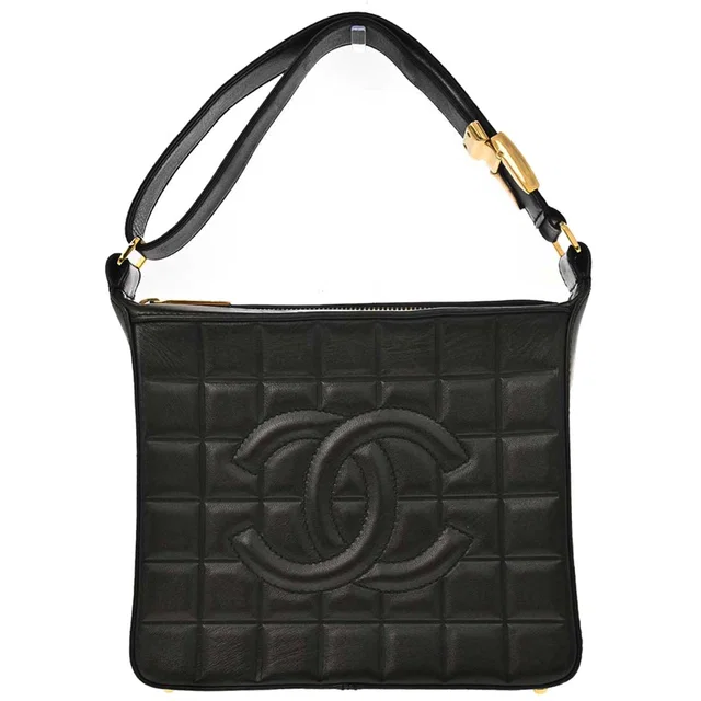 Chanel 2002-2003 Black Lambskin Choco Bar Shoulder Bag in Black Lambskin from AMORE Vintage Tokyo