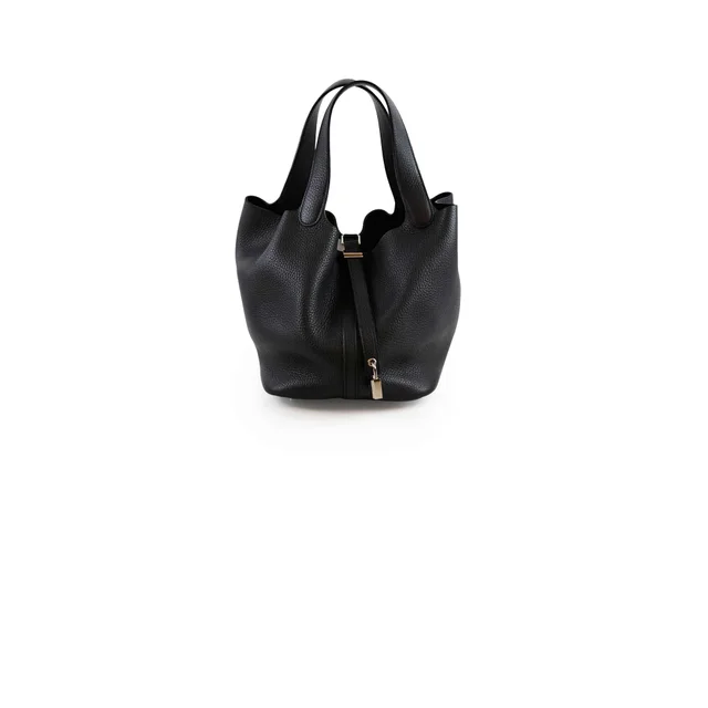 Hermès Picotin 22 Black PHW C Stamp in Black Clemence leather from The Purse Affair