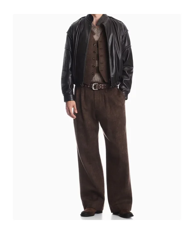 Emporio Armani Cropped nappa leather blouson jacket with a stand collar, photo 4 of 8 from SENSER
