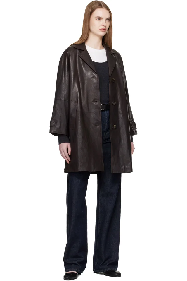Weekend Max Mara Brown Camino Leather Coat, photo 4 of 4 from SSENSE