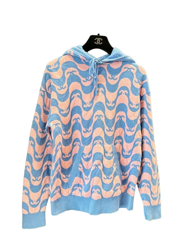 Chanel 21S Blue/Pink Cashmere Hood Jumper Size 34 in Blue Cashmere from Luxury Promise