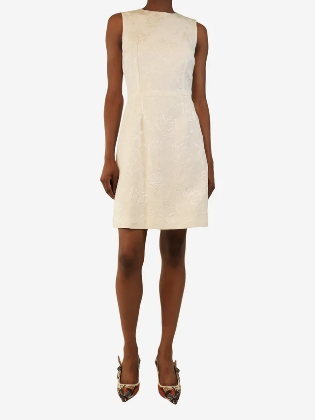 Dolce & Gabbana Ivory sleeveless floral jacquard mini dress - size UK 6 in White Silk from Sign of the Times