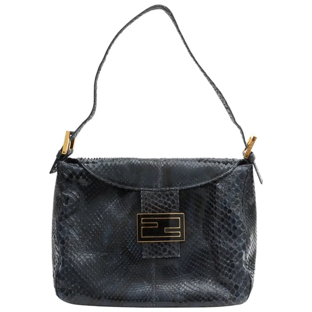 Fendi Python FF Logo Plate One-Shoulder Bag Navy/Black in Black Python from VINTAGE QOO TOKYO