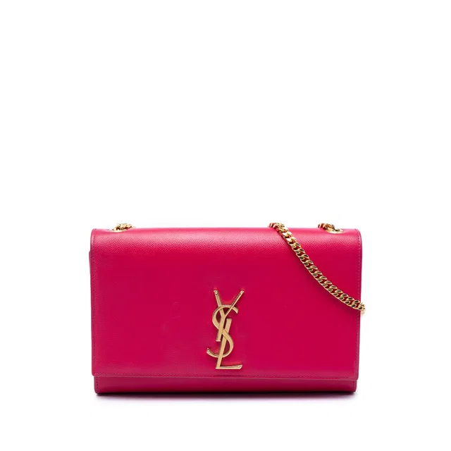 Pink Saint Laurent Medium Grain De Poudre Monogram Kate Crossbody in Pink Leather from Designer Revival