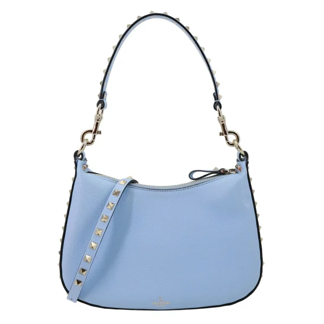 Valentino Garavani Rockstud Leather Hobo Bag Blue in Blue Leather from Dallas Designer Handbags