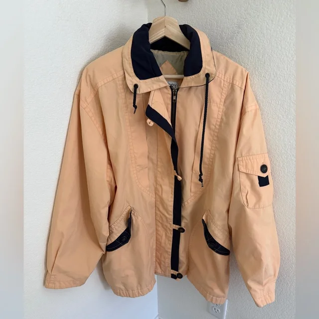 Mulberry Street Retro Vintage Peach And Beige Jacket Hooded Windbreaker Size L in orange|brown|neutral from Poshmark