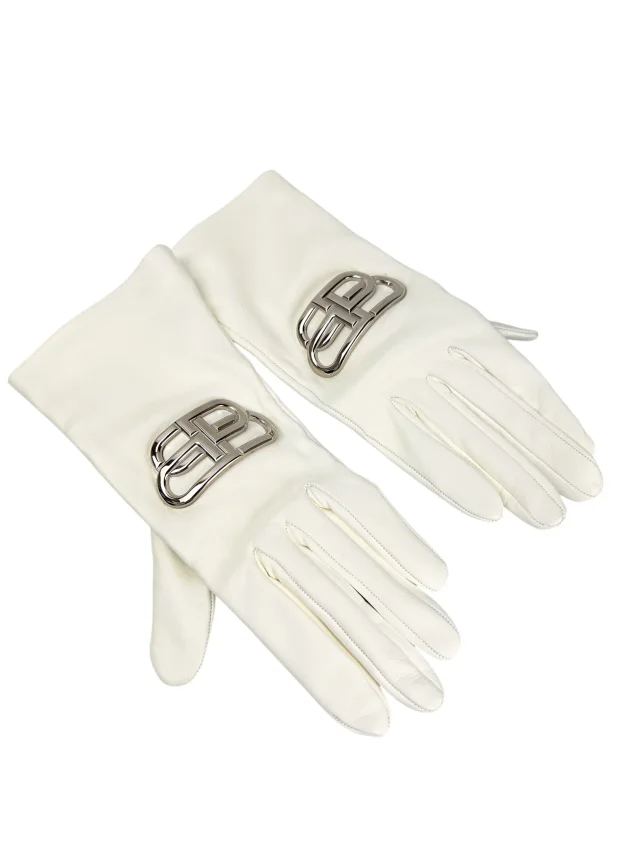Balenciaga Giant BB Metal Logo Gloves in White Lambskin from Season 2 Consign, photo 3 of 6