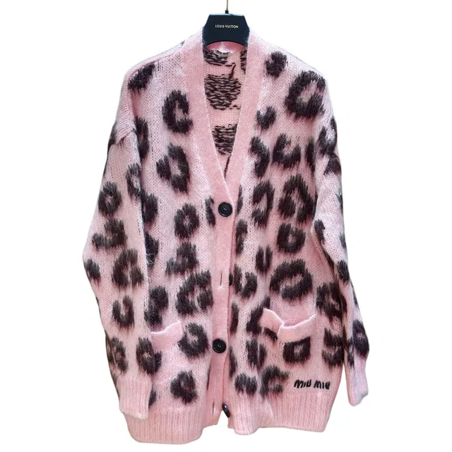 Miu Miu Leopard-Print Mohair-Blend Cardigan Pink - Size 40 in Pink from Luxury Promise