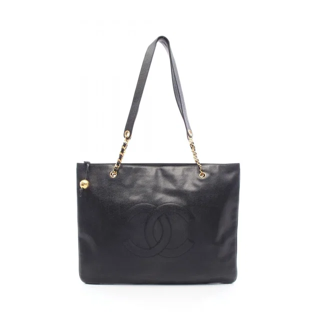 Chanel Tote Bag CC Logo Black Caviar Leather Chain in Black Caviar leather from The Reluxe