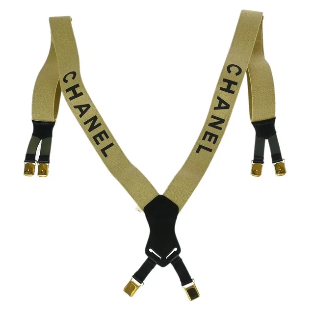 Chanel Logo Suspenders Canvas Beige Accessory in Beige Canvas from HEWI