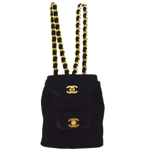 Chanel 1994-1996 Black Velvet Duma Backpack Small in Black Velvet from AMORE Vintage Tokyo