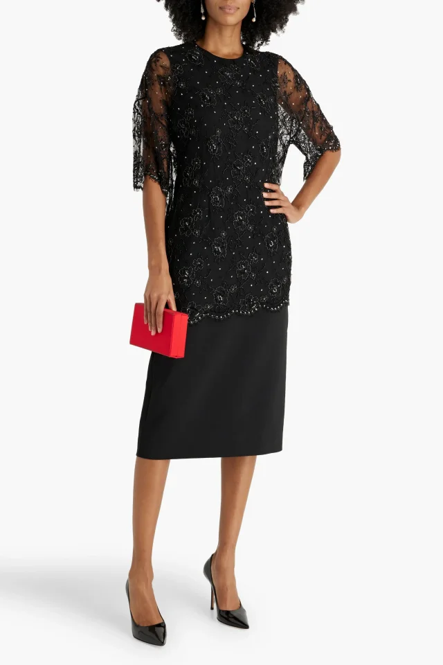 Valentino Garavani Embellished Wool-Blend Crepe Midi Dress in Black, photo 2 of 4 from THE OUTNET