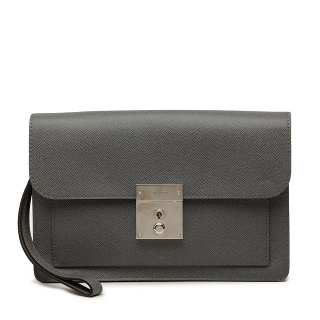 Gray Louis Vuitton Taiga Neo Belaia Clutch in Grey Leather from Designer Revival