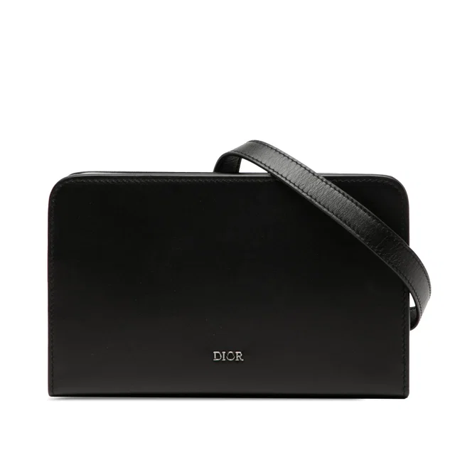 Black Dior Leather Dial Ultra Pouch Messenger Bag in Black Leather from Designer Revival