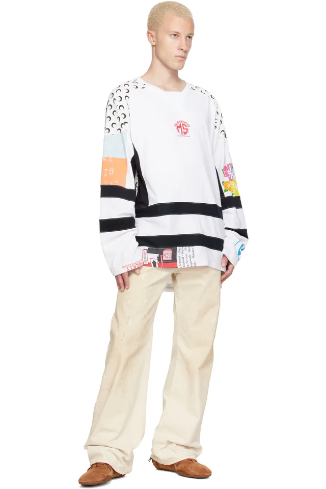 Marine Serre White Regenerated Graphic Jersey Hockey T-shirt, photo 4 of 4 from SSENSE