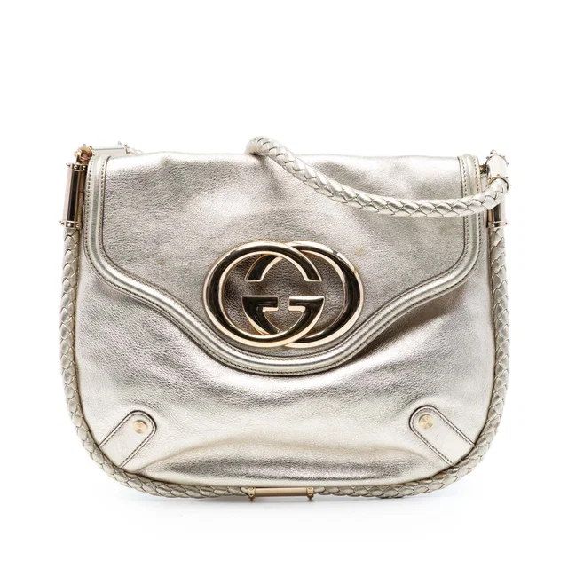 Gold Gucci Medium Metallic Calfskin Britt Tassel Flap Shoulder Bag in Gold Calfskin from Designer Revival