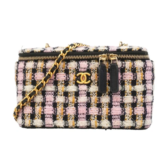 Chanel Shoulder Bag Tweed Multicolor Gold in Gold Tweed from The Reluxe