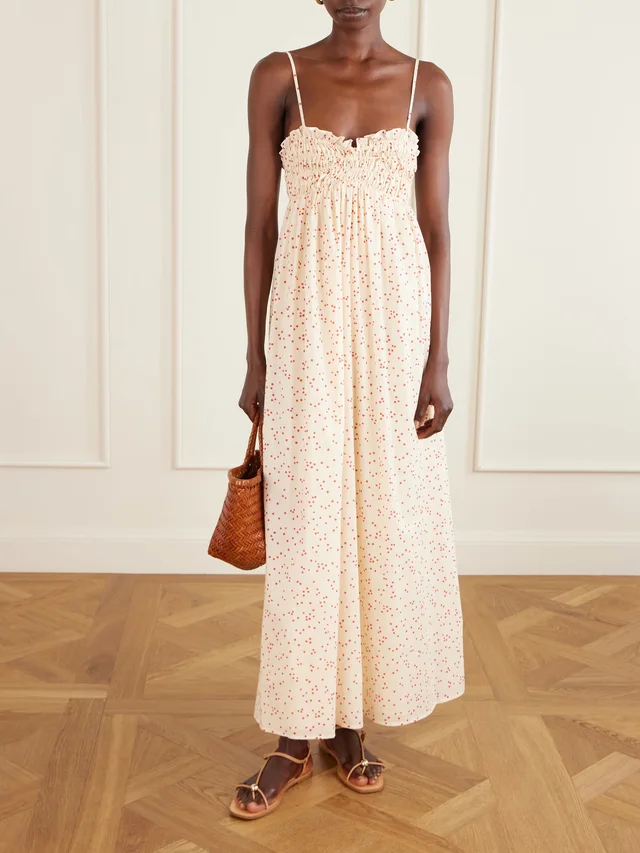 FAITHFULL Presa shirred ruffled polka-dot cotton-voile maxi dress in Beige, photo 2 of 2 from NET-A-PORTER (Canada)