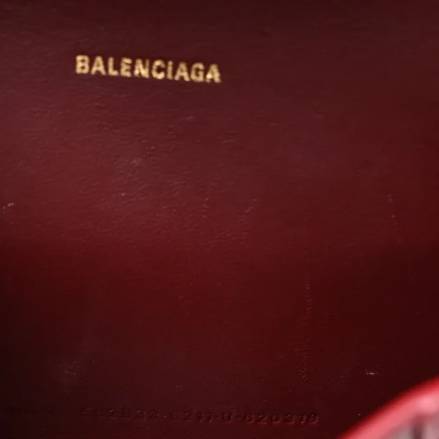 Balenciaga Shiny Calfskin Crocodile Embossed Hourglass Top Handle Bag XS Dark Red in Red Calfskin from FASHIONPHILE, photo 7 of 12