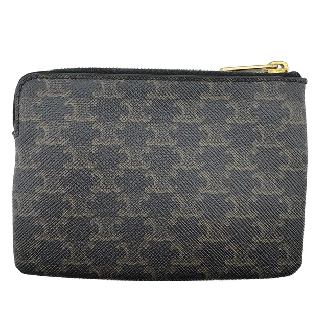 Celine Triomphe Macadam Leather Coin Purse Wallet Card Case Brown Vintage Retro in Brown Leather from The Reluxe