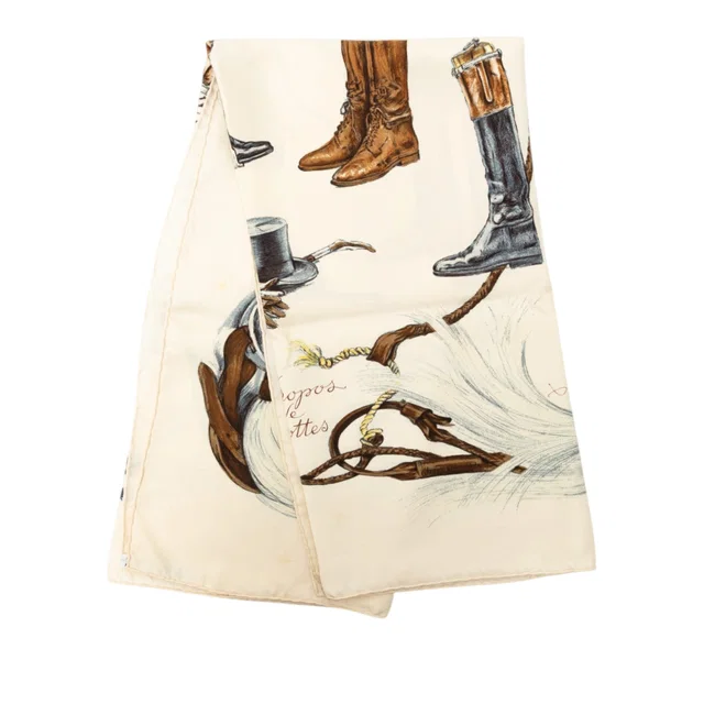 White Hermès A Propos De Bottes Silk Scarf 90 Scarves in White Silk from Designer Revival