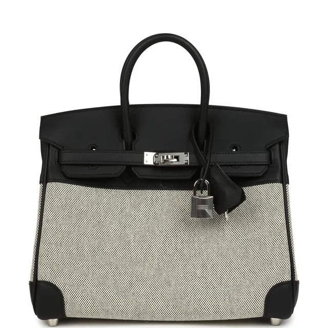 Hermès Birkin 25 Ecru, Black Toile H and Black Swift Palladium Hardware in Black Swift leather from Madison Avenue Couture