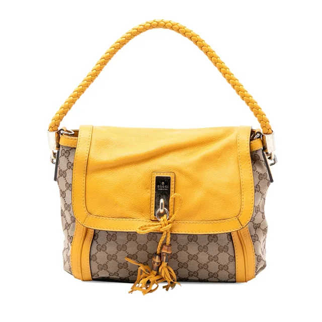 Beige Gucci GG Canvas Bella Flap Satchel in Beige Canvas from Designer Revival