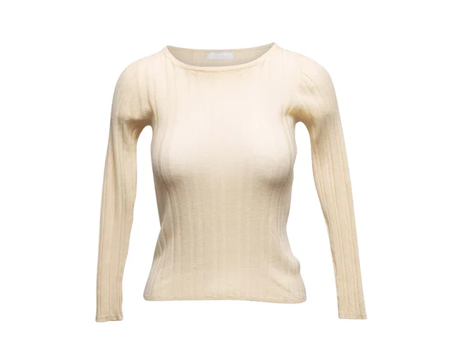 Beige Prada Ribbed Wool Long Sleeve Top Size IT 42 in Beige Wool from Designer Revival