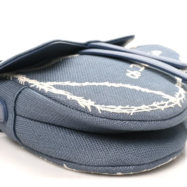 Dior Cotton Canvas Embroidered Les Fleurs Du Mal Saddle Bag Blue in Blue Canvas from FASHIONPHILE, photo 8 of 9