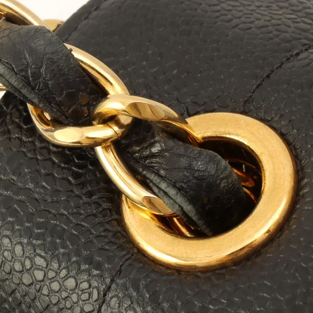 Chanel Circa 1995 Caviar Skin Mademoiselle Stitch CC Turnlock Chain Shoulder Bag Black in Black Caviar leather from VINTAGE QOO TOKYO, photo 13 of 17