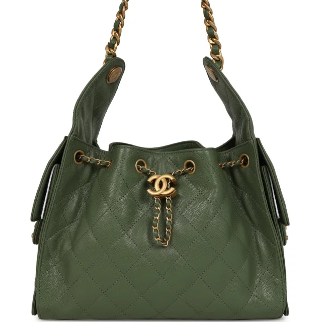 Chanel Small 25 Hobo Bag Khaki Caviar Antique Gold Hardware in Green Caviar leather from Madison Avenue Couture