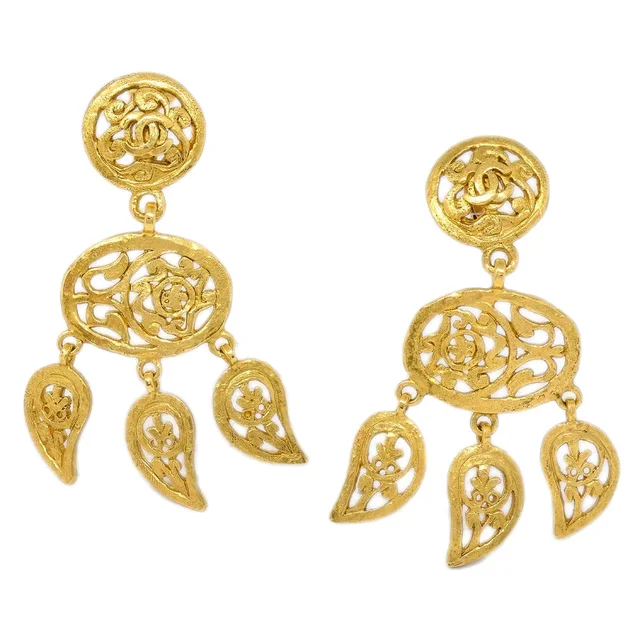Chanel Fringe Dangle Earrings Clip-On Gold 95A in Gold from AMORE Vintage Tokyo