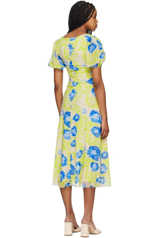 GANNI Green & Blue Printed Midi Dress, photo 3 of 4 from SSENSE