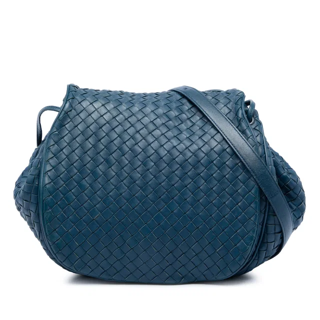 Blue Bottega Veneta Nappa Intrecciato Flap Crossbody in Blue Nappa leather from Designer Revival