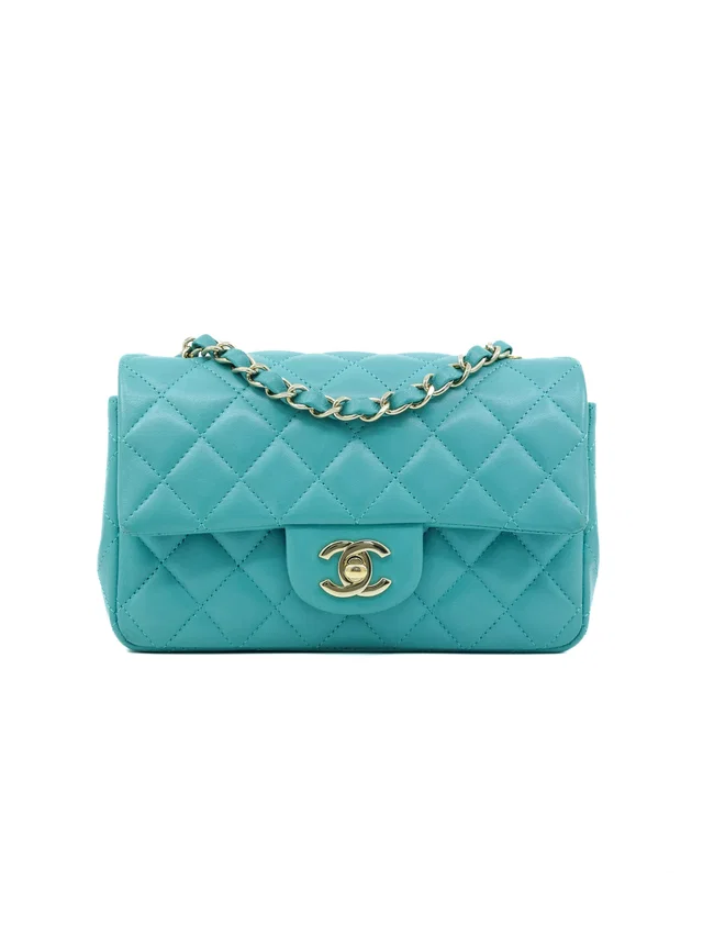 Chanel Mini Rectangular Green Lambskin Flap Bag in Green Lambskin from Arcade Vintage