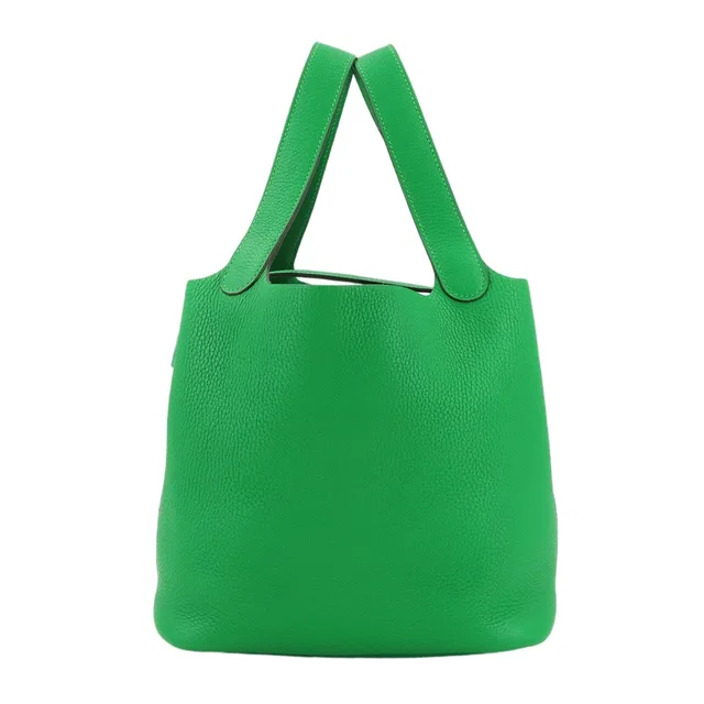 Hermès Picotin Lock MM Monochrome So Green Hand Bag Taurillon Clemence Bamboo in Green Clemence leather from The Reluxe